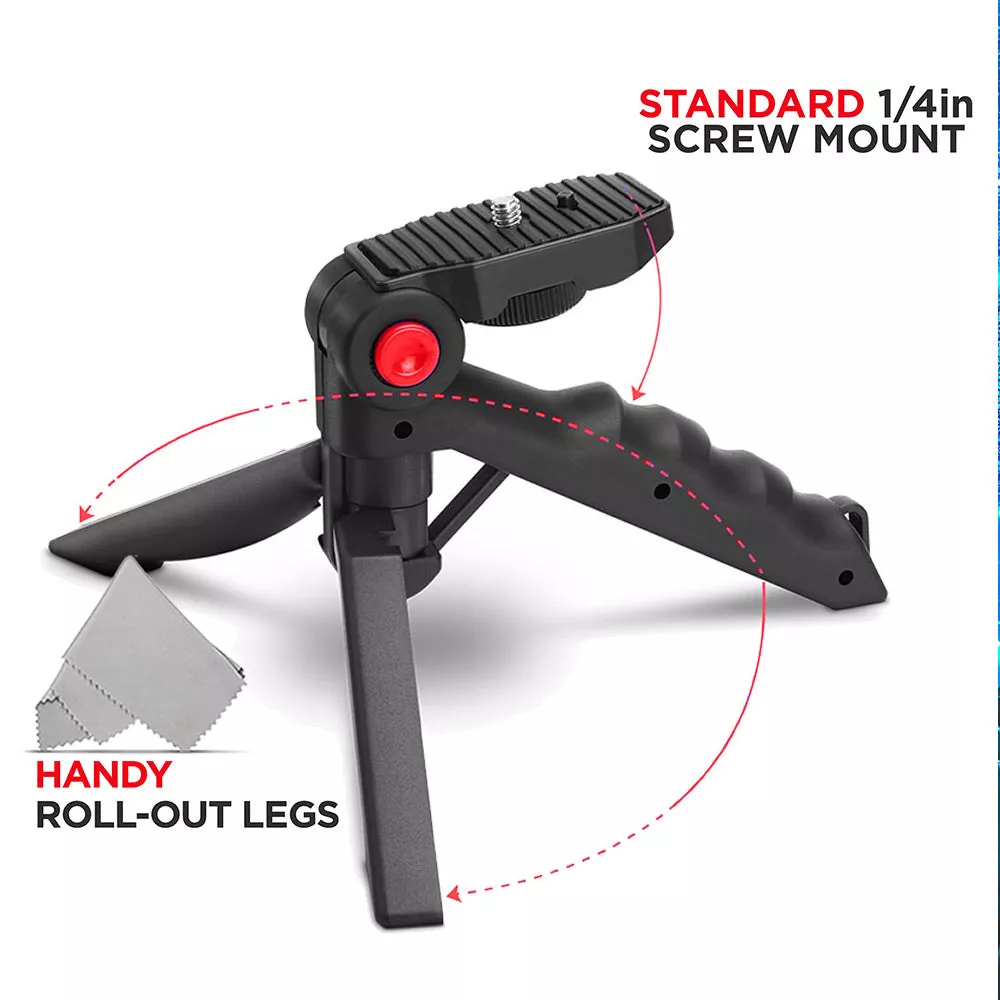 Portable Tabletop Camera Tripod with Ergonomic Hand Grip