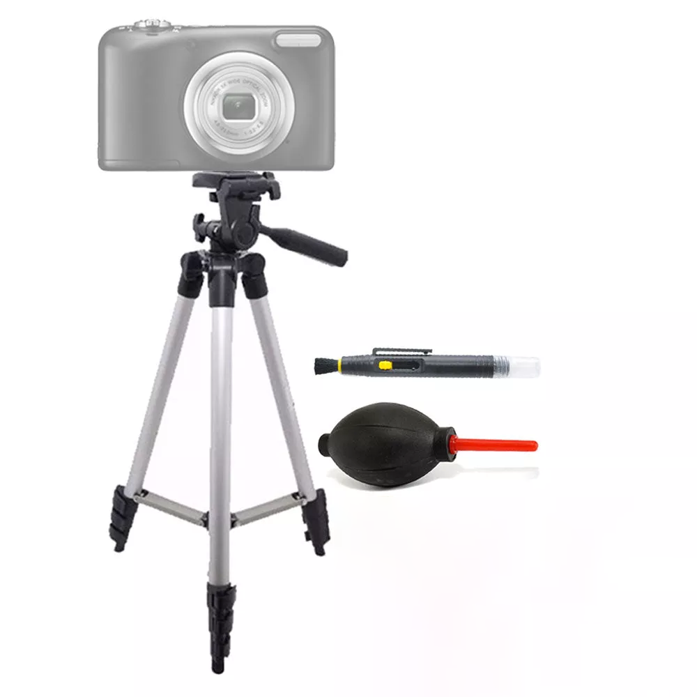 Adjustable Height Camera Tripod Bundle with Complete Lens Cleaning Accessories