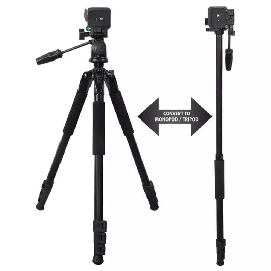 Convertible 2‑in‑1 Tripod Monopod with Fluid Pan Head and Carry Case